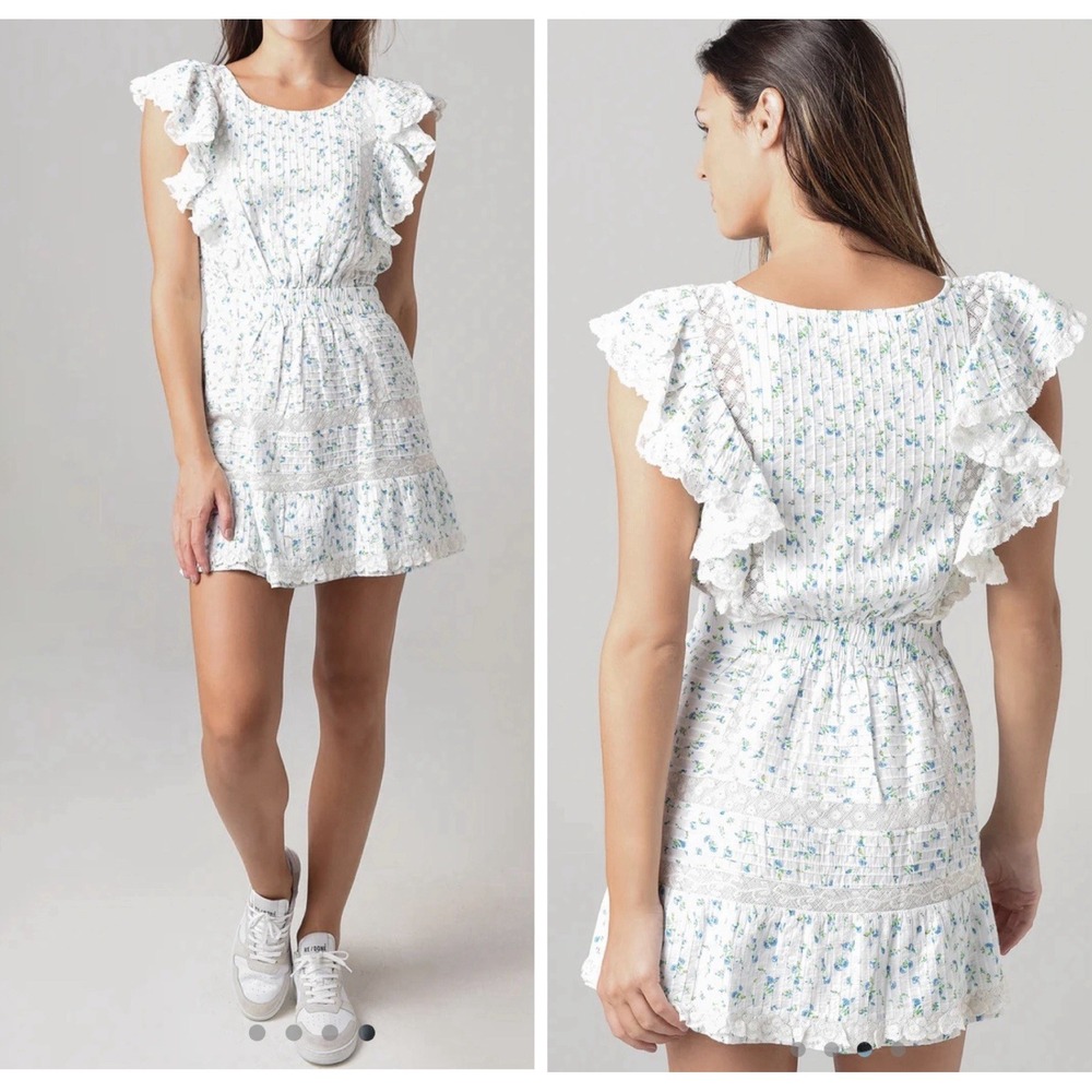 LoveShackFancy Roberta Mini Dress Bonnet Blue Floral Sz XS